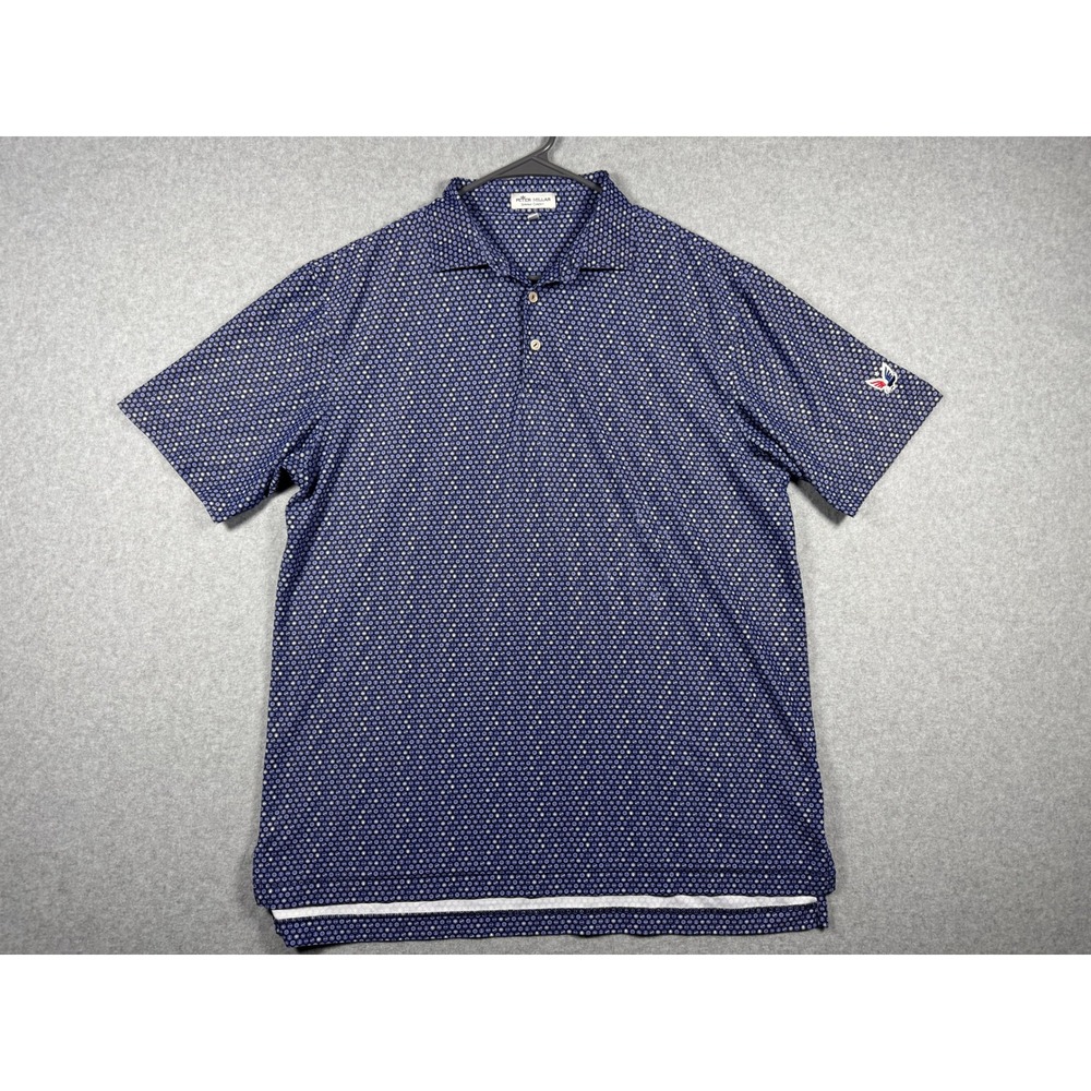 Peter Millar Summer Comfort Golf Polo Shirt Large Blue Geometric Logo S/S